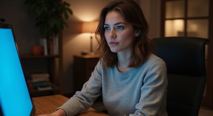 A focused woman engages in a virtual modelling session. How Much Do Webcam Models Earn: A focused woman engages in a virtual modelling session.